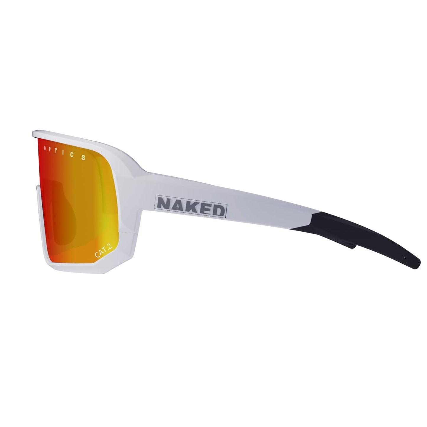NAKED Optics VOLT sports sunglasses for men and women. UV400 protection, quick lenses, for cycling, running, and racing. Interchangeable lenses included. Color: White (Red lens).