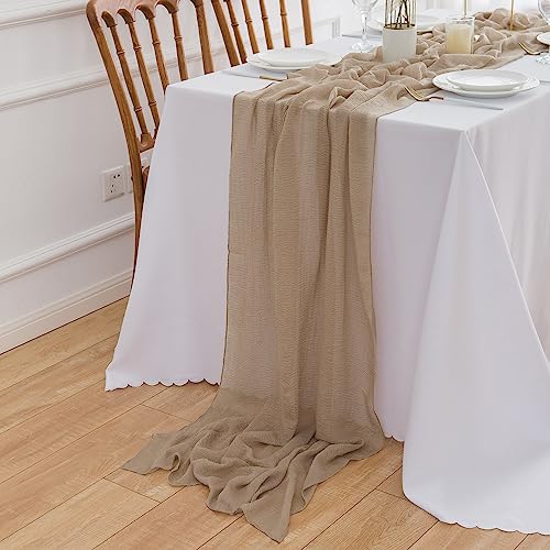 AOKSUNOVA Wedding Table Runner Muslin Long Cheese Cloth Table Runner Fabric Brown 3m x 80cm Washable