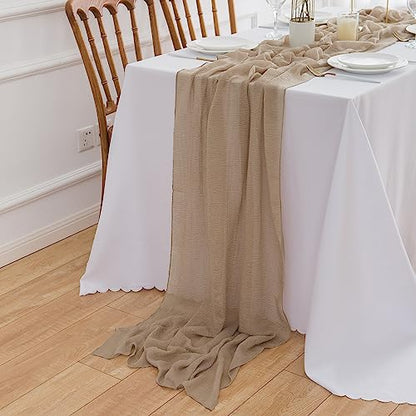 AOKSUNOVA Wedding Table Runner Muslin Long Cheese Cloth Table Runner Fabric Brown 3m x 80cm Washable
