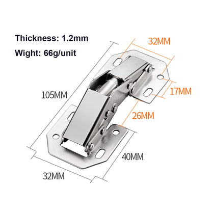 Qrity 8x Spring Opening Angle 90° Butt Hinge for Kitchen Cabinet Doors, No Slot Required, Suitable for Door Panel Thickness 4-22mm.