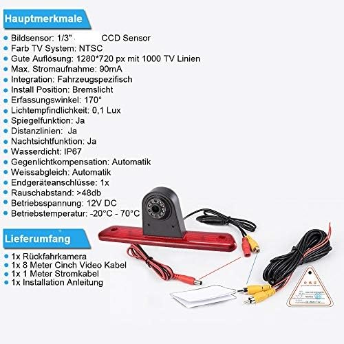 Car roof brake light rearview camera color camera parking camera reverse system for Peugeot Expert 2007-2016/Fiat Scudo 2007-2016/Citroen Jumpy 2007-2016 (T7223B with night vision)