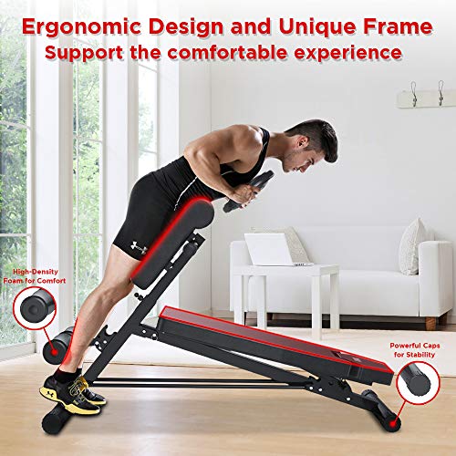 YOLEO 300kg folding weight bench multifunction with extended back and head and spine support, training fitness bench ab trainer incline bench with 10-level adjustable backrest (Black-1)