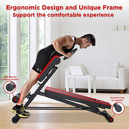 YOLEO 300kg folding weight bench multifunction with extended back and head and spine support, training fitness bench ab trainer incline bench with 10-level adjustable backrest (Black-1)