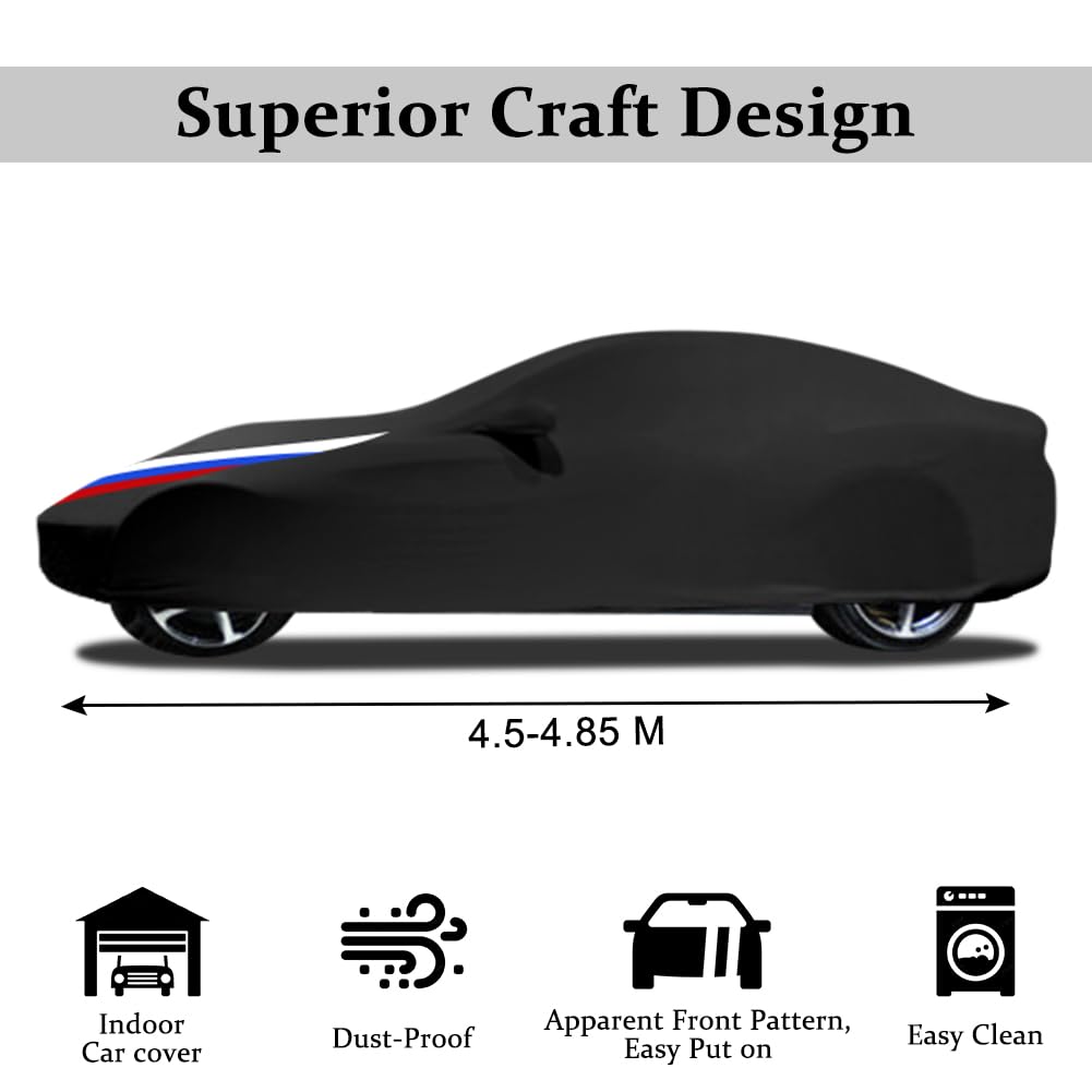 Asasytal indoor car cover, full protection for sports cars, elastic fabric, dustproof and breathable for underground garage, car exhibition/show, 4.5~4.85 meters, black with pattern.