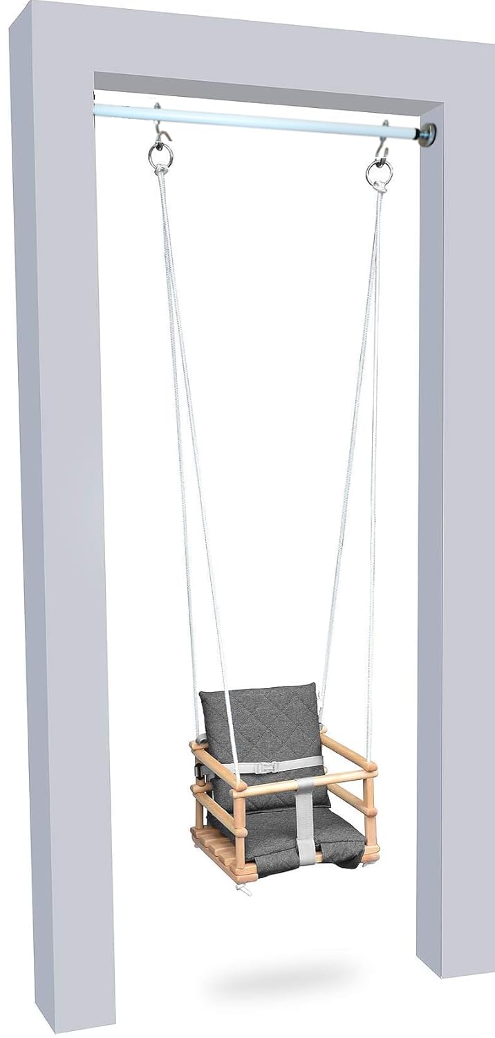 Create for you - Pull-up bar for door frames with hooks for kids swing, no-drill installation, metal horizontal bar, Pull Up Bar, home fitness equipment, White, 80 cm.
