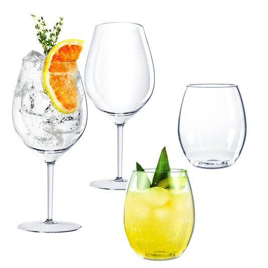 Doimoflair plastic wine glasses shatterproof wine cups drinking glasses cocktail glass plastic 51 cl. + 40 cl. Set of 4, transparent.