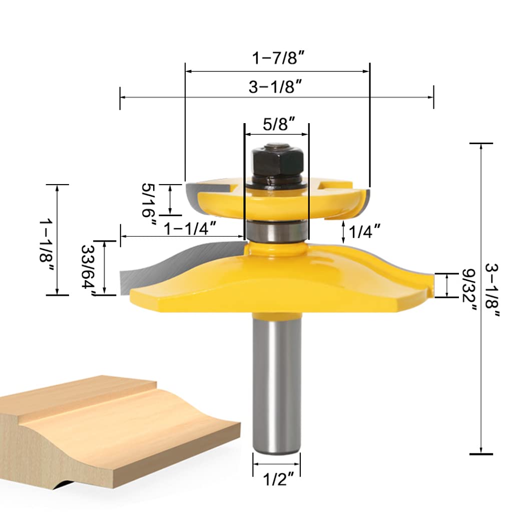 APLUS Raised Panel Door Making Carbide Router Bit Set with back cutter with 1/2-inch Shank, 3 Pieces