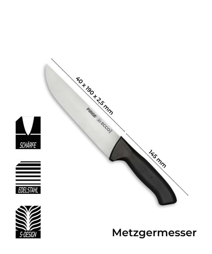 Pirge Ecco Butcher Knife 19 cm Black Slaughtering Knife - Meat Knife - Boning Knife - Excellent Sharpness Butcher Knife - Stainless Steel Professional Kitchen Knife - Ergonomic Plastic Handle Design