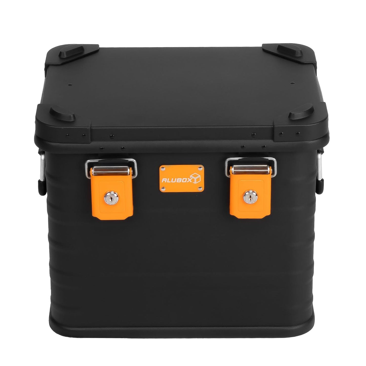Aluminum box lockable E31B - Premium aluminum storage box 31 liters - lid with aluminum die-cast stacking corners and rubber seal - including locks - black lacquered