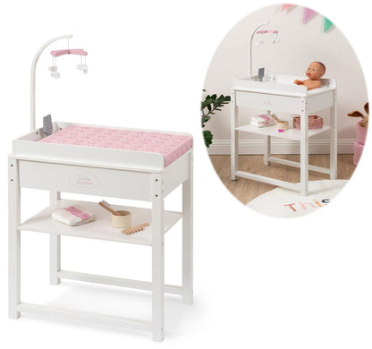 ELLA & PIET® Doll Changing Table Splashy with Bathtub and Mobile made of Wood (White-Pink)
