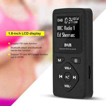 Richer-R DAB Pocket Digital Radio, Portable 1.8-inch LCD DAB/DAB+ Pocket Digital Radio Bluetooth MP3 Player, Digital Radio Player with Headphones FM Transmitter Function Black
