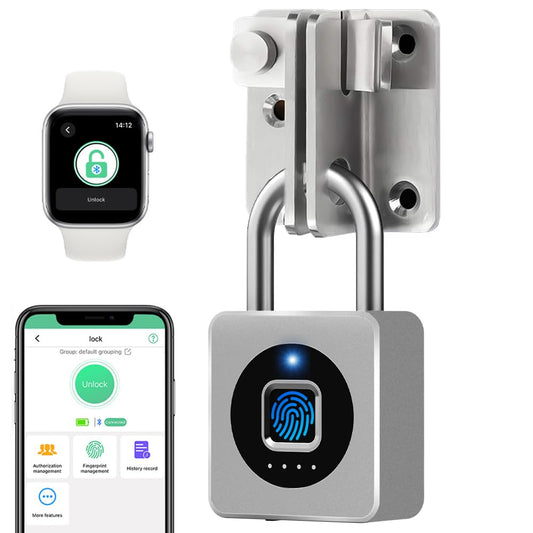 eLinkSmart gym locker lock, unlock via fingerprint or mobile app, multiple users, waterproof, keyless lock for locker, garage, gate, shed, school, outdoor, Type C