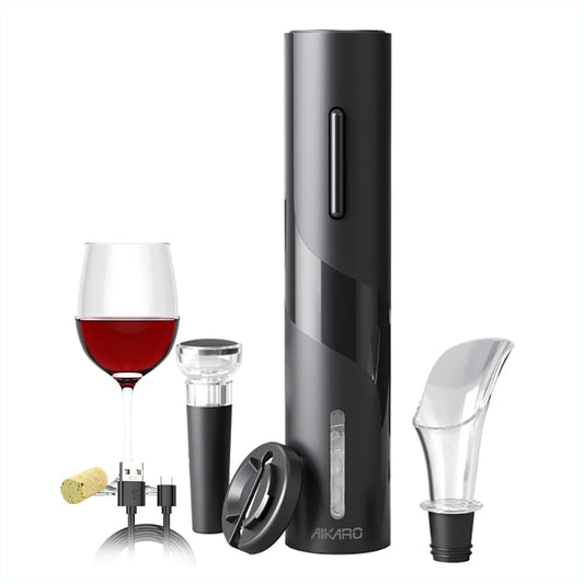 AIKARO - Electric wine bottle opener Automatic electric corkscrew, Rechargeable (Set)