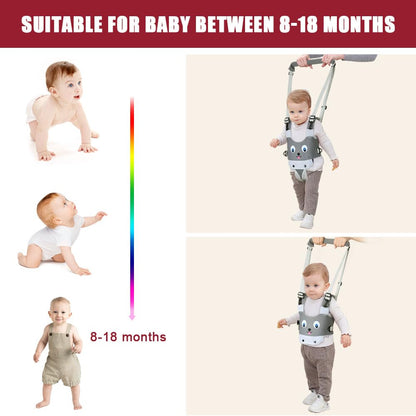 Vicloon Baby Walking Helper Walking Aid for Baby, Adjustable with Safety Buckle and Magic Stickers, Breathable Standing Walking Learning Helper Walker (Puppy - gray)