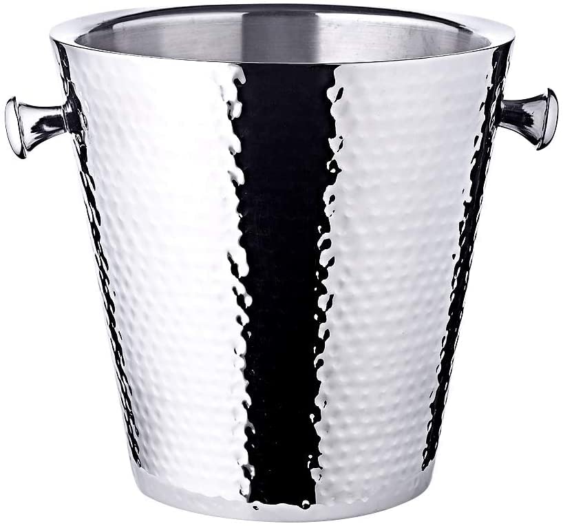 EDZARD Champagne Cooler Valencia, hammered, with stand, stainless steel, with handles, for 1 bottle - beverage cooler, bottle cooler, wine cooler, champagne cooler, ice bucket