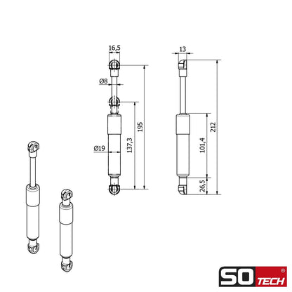 2 gas pressure dampers 250 N compression springs replacement part for KESSEBÖHMER Lift-o-Mat by SOTECH