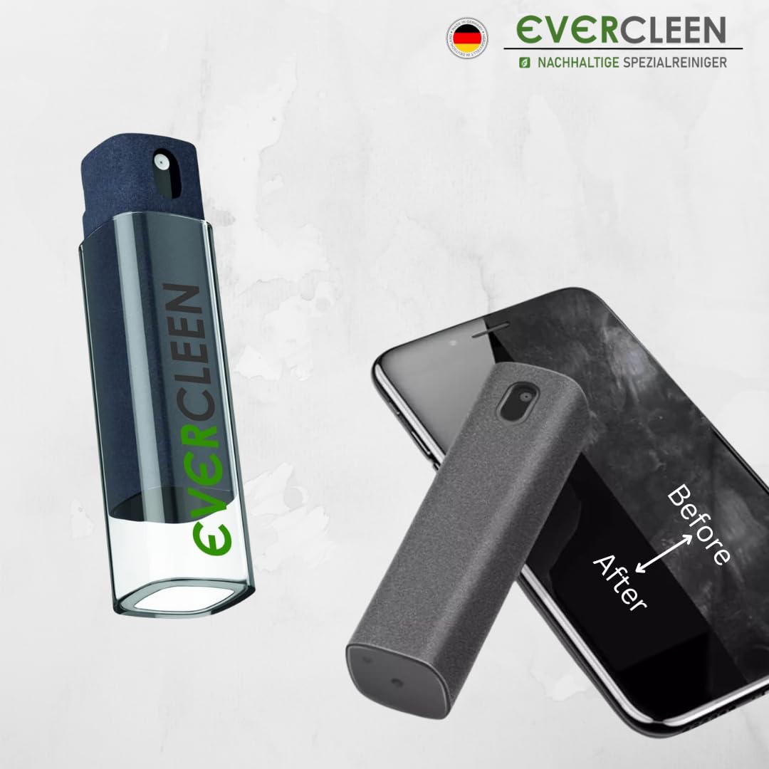 EVERCLEEN 2 GO Made in Germany Screen Cleaner Pro + EVERCLEEN Screen Cleaner 500ml + Refill + 4in1 Cleaning Tool + Microfiber Cloth Vegan Cleaner. For tablet displays smartphones