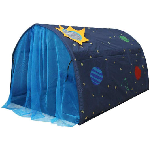 Powcan kids play tent for boys and girls, Galaxy starry sky playhouse tent for children. Pop up tent with double mesh curtain and carry bag for indoor and outdoor games. Size: 140x100x80cm.