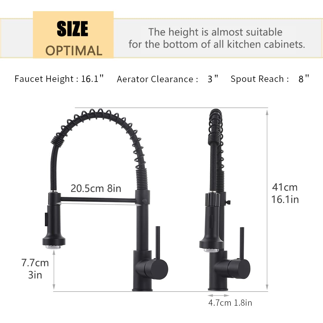 TIMACO LED Black Kitchen Faucet with Spiral Spring,360° Swivel Sink Faucet,Sprayer Pull-Out - High Pressure