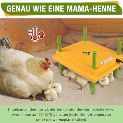 Plutohiker heat plate for chicks, chick warmer heat lamp, heating plate for chick rearing, 25 x 30cm Yellow Artificial Brooder.