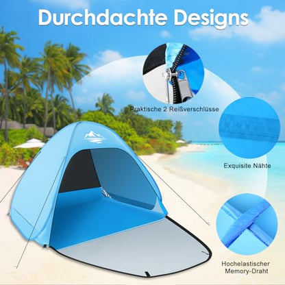 MAXDONE Pop Up Beach Tent, Automatic Beach Shelter for 2-3 people, Portable Extra Light, UV Protection, Beach Tent for Family Beach Garden Camping (Blue)