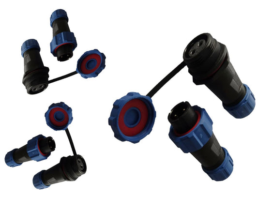 230V 12V IP68 13mm 2-way, 2-Pin, circular plug, socket, connector set with cover, watertight plug connection, waterproof connector for garden boat car max. 6.5mm cable diameter (3 sets / 2-Pin)