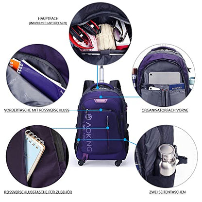 HSYKING Aoking 20/22 inch water-repellent roller laptop backpack with wheels. Backpack for school, college students, and commuting travelers. Carry-on luggage with spinner wheels. Travel luggage business backpack.