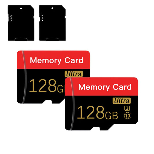2x Micro SD Card 128GB with Adapter, C10/U3/UHS-I/A1, TransFlash Card, TF Card for Camera, Smartphone, Tablet, Drone (Red 128GB*2)