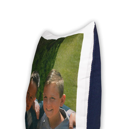 LOOXIS Personalized photo & text printed pillow, customizable – 40x40 cm, colored backside, linen texture – Gift idea for men, women, anniversary, birthday, housewarming – Midnight Blue.