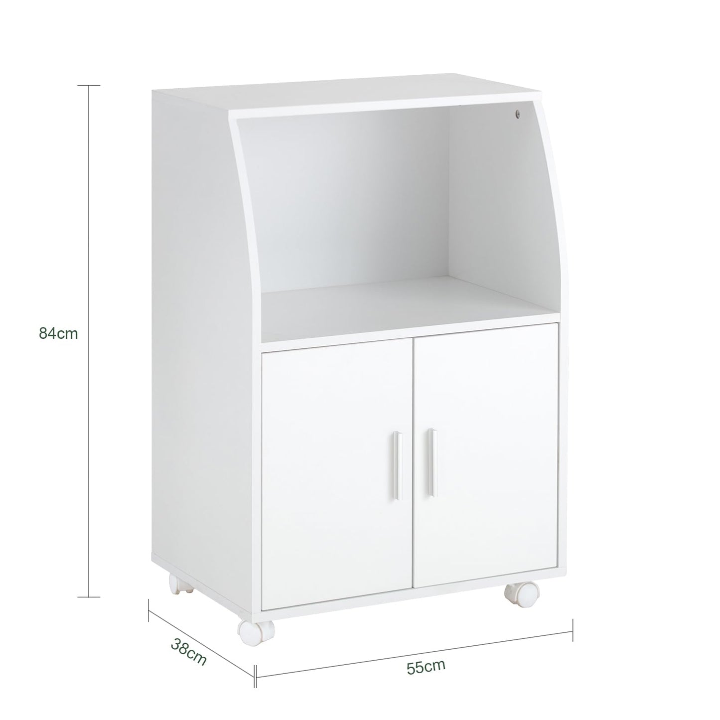 SoBuy Kitchen Trolley with Worktop, Mobile Serving Trolley with Drawer, Microwave Cabinet on Wheels, White Kitchen Cabinet Trolley for Small Kitchens, Office, or Dining Room. 92x59x40cm FRG241-W.