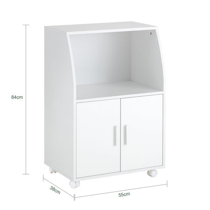 SoBuy Kitchen Trolley with Worktop, Mobile Serving Trolley with Drawer, Microwave Cabinet on Wheels, White Kitchen Cabinet Trolley for Small Kitchens, Office, or Dining Room. 92x59x40cm FRG241-W.