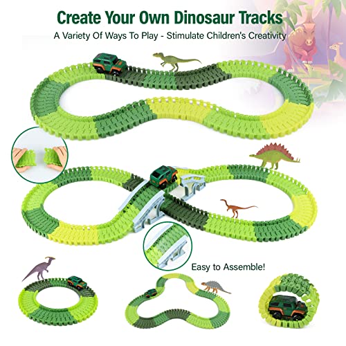 Kizplays 260pcs Car Racing Track 6 Cars Excavator Toy from Toy Cars Highway from 3 4 5 6 Years Boys Girls, Flexible Track Crane Games, Electric Car Racing Track for Kids (Green)