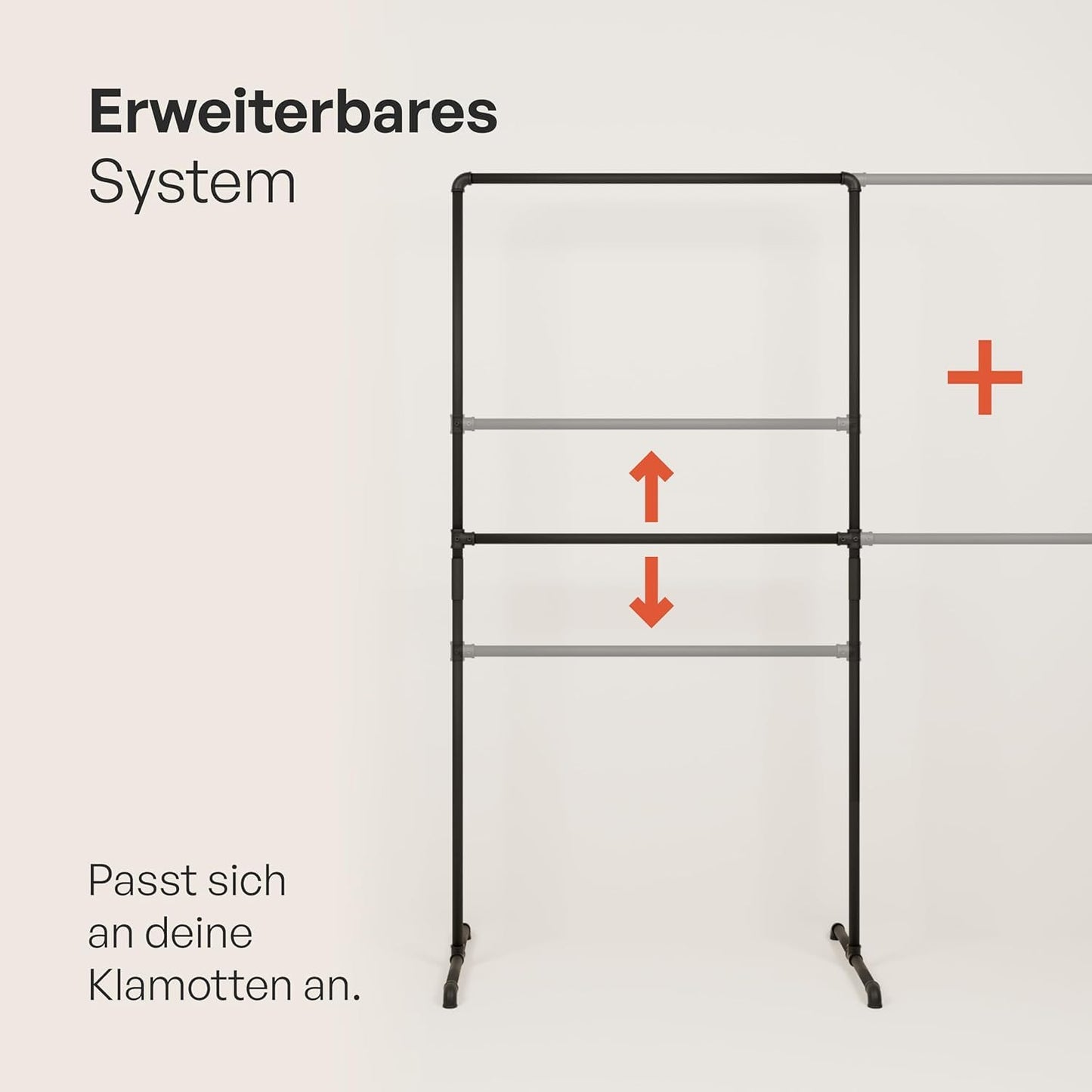 pamo clothes rack freestanding 60 kg load capacity - open wardrobe industrial black made of metal water pipes