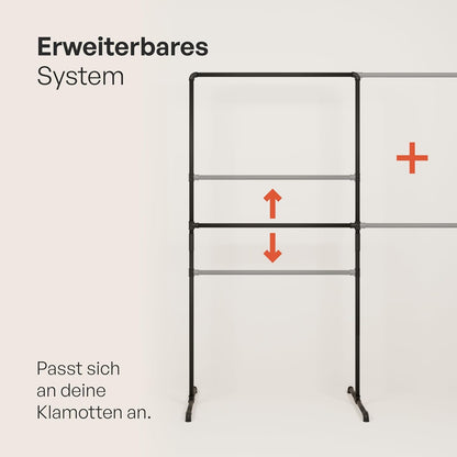 pamo clothes rack freestanding 60 kg load capacity - open wardrobe industrial black made of metal water pipes