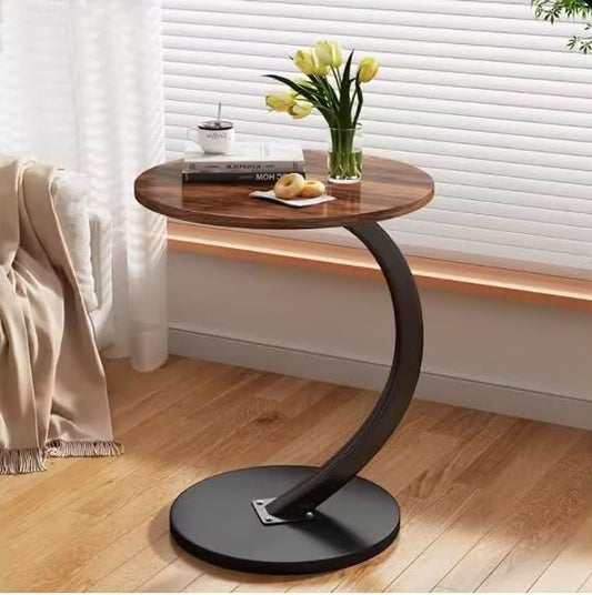 johgee side table Wood, Round coffee table, C-shaped support, table top diameter 40cm, beautiful walnut look, side tables for living room, sofas, wooden, end table