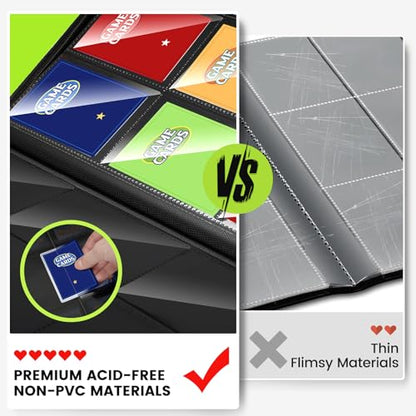 Collectible card folder with sleeves, premium folder with double-sided PU pockets, fully fillable, organizer for collectible cards for MTG, TCG, sports cards, playing cards, with 9 pockets, blue