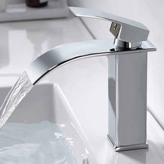 kisimixer waterfall bathroom faucet, sink faucet for bathroom, modern single handle mixer tap basin made of brass with spout height 115mm, basin mixer tap, chrome-plated