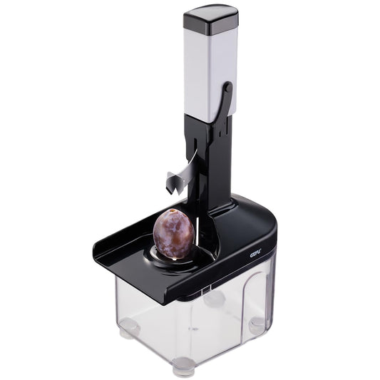 GEFU CORER Plum Stoner | For plums, damsons, apricots up to Ø 5 cm | Ejector & extra large container | Anti-slip & dishwasher safe