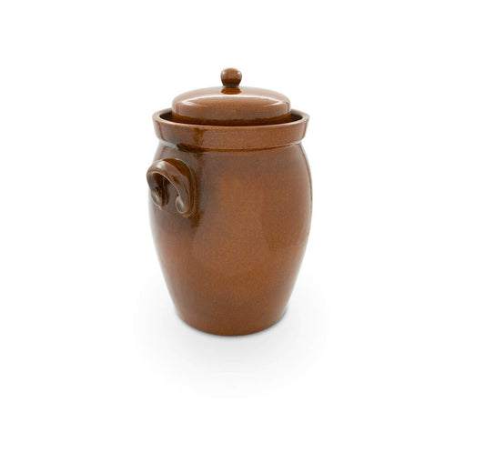 KERAZO Garden pot 7 liters made of stoneware ceramics including lid + stone + instructions [Form 2] BROWN - Cucumber pot Insert pot Rum pot Fermentation