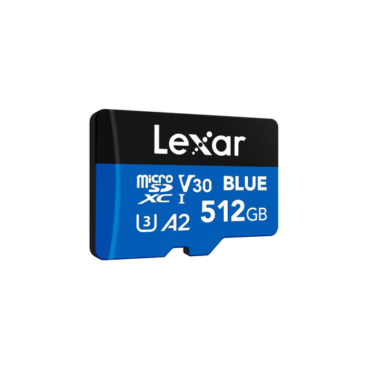 Lexar Blue Micro SD Card 512GB, up to 160 MB/s read, microSDXC UHS-I card, Class 10, U3, V30, A2, Full HD & 4K video, high-speed memory card for smartphones/tablets/action cameras.