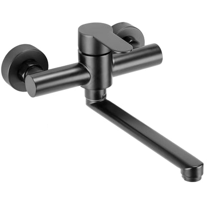 Wall-mounted faucet, 360° rotatable stainless steel kitchen faucet, hot and cold single lever mixer kitchen faucet, swivel arm 23cm, black.