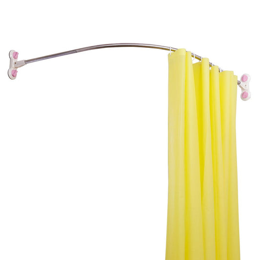 BAOYOUNI Curved Shower Curtain Rod No Drill Shower Curtain Tension Rod Telescopic Stainless Steel Curtain Rod Rust-Resistant Bathroom Curved Shower Rail Pole 95.5 x 95.5 cm, Ivory
