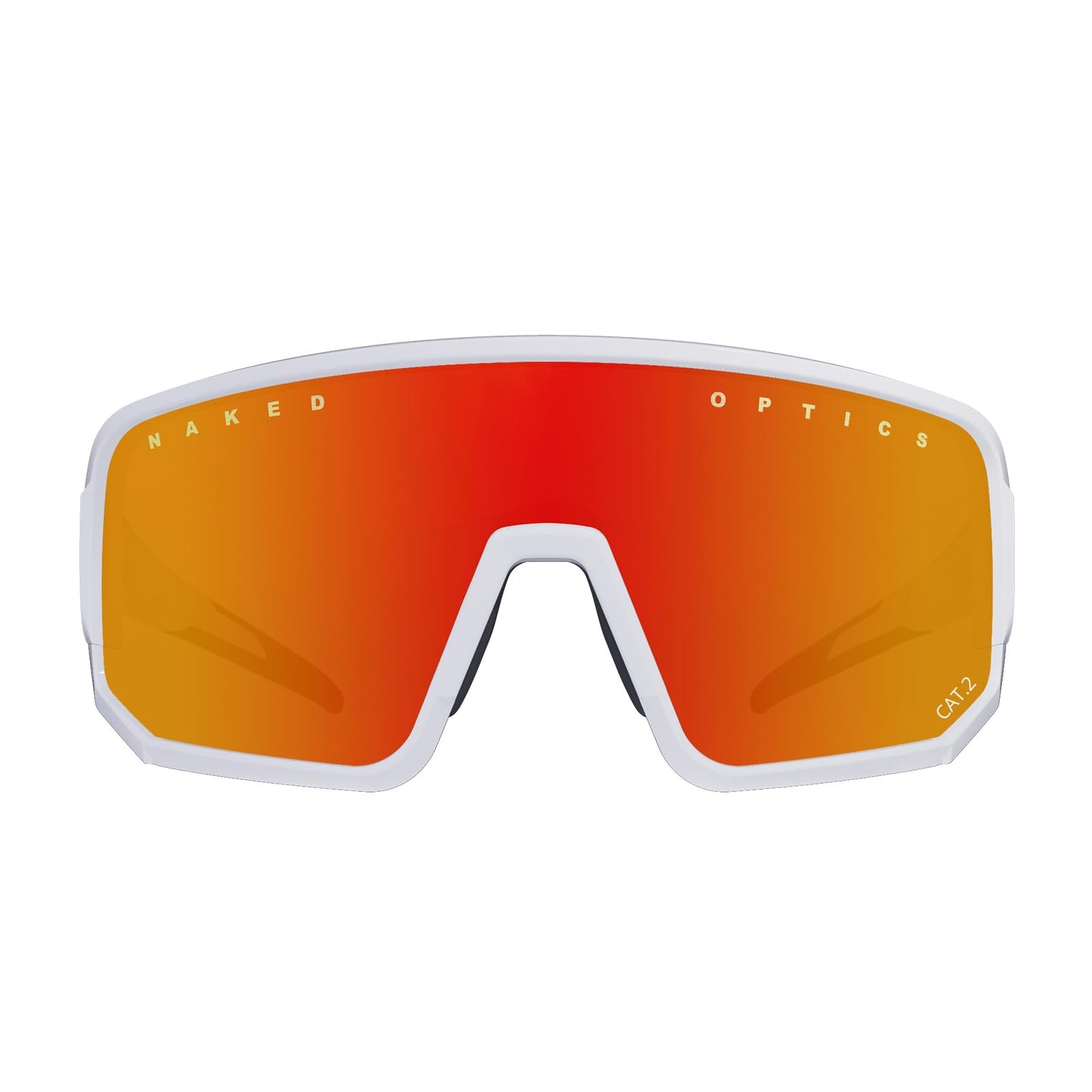 NAKED Optics VOLT sports sunglasses for men and women. UV400 protection, quick lenses, for cycling, running, and racing. Interchangeable lenses included. Color: White (Red lens).