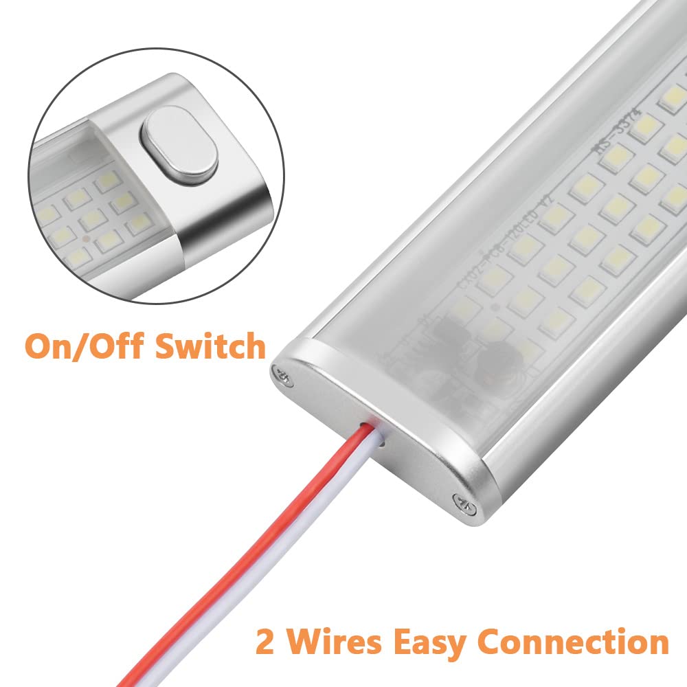URAQT 168 LED Interior Lighting, 2 Pack LED Strip 2000LM 10W 12V Led Lamp RV LED Interior Light Strip Vehicle Lighting Strip with Switch for Car RV Van Bus Caravan Boat Kitchen Bathroom Bar Truck