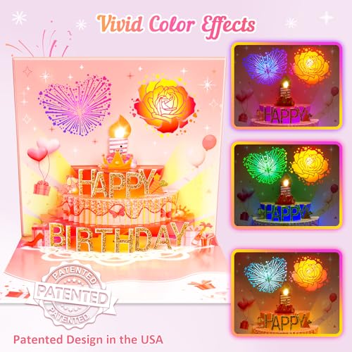 FitmiteCards birthday cards, musical pop-up birthday card with light and blowable candle, birthday gifts for women, men, husband, wife, sister, friends, children.