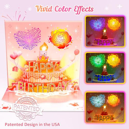 FitmiteCards birthday cards, musical pop-up birthday card with light and blowable candle, birthday gifts for women, men, husband, wife, sister, friends, children.