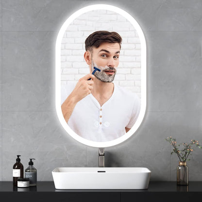 YOLEO bathroom mirror with lighting oval, dimmable 70x50cm, fog-free wall mirror with touch switch, 3 light colors, 6500K.