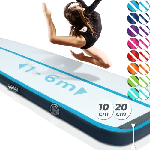 VENDOMNIA Airtrack Mat, 10/20cm high inflatable gymnastics mat available in lengths 1/2/3/4/5/6/7/8m, with electric pump & bag, tumbling mat, training mat, fitness mat, sports mat, yoga mat.