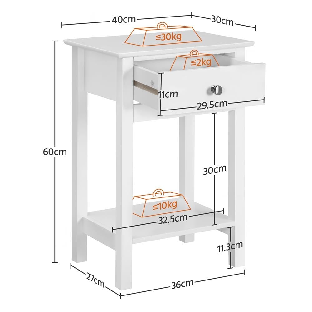Yaheetech 2 Pack Nightstand Side End Table with Drawer and Shelf Modern Telephone Table Coffee Table made of MDF 40 x 30 x 61 cm, White