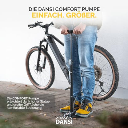 DANSI bicycle pump I floor pump suitable for all common valves including gauge & adapters I bike pump, air pump (Comfort)